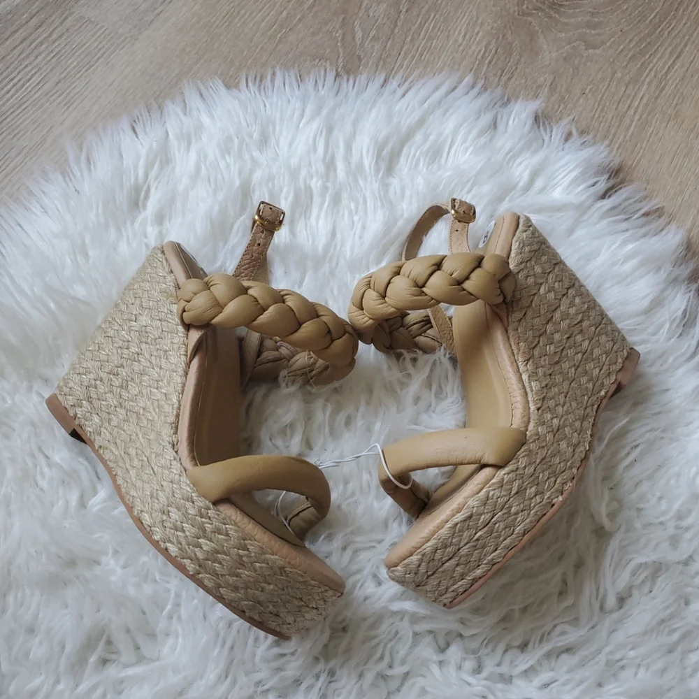 Kaanas Kendari Chunky Braided Wedge Platform Sandals Ankle Strap Sand Size 8,9